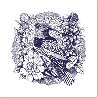 Hummingbird and Flowers Posters and Art